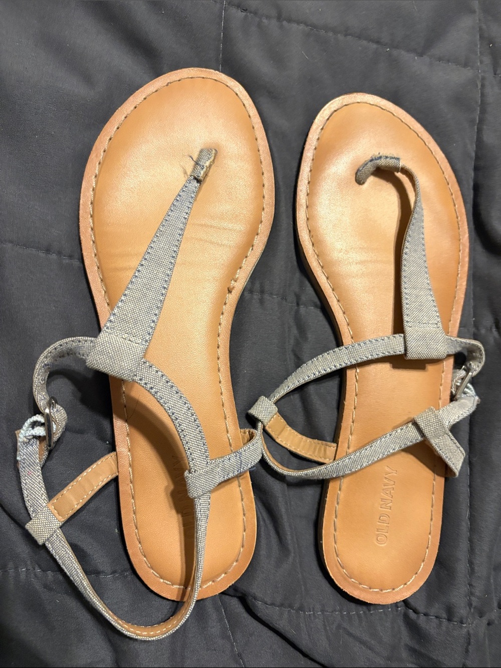 Old Navy Tan Footbed Sandals with Gray Fabric Straps